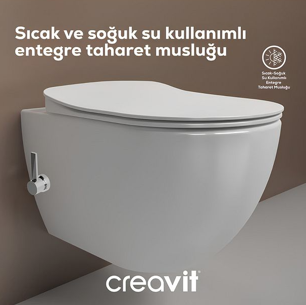 Creavit FE320 Free Entegre Ara Musluklu Kanalsız Asma Klozet FE320-34CB00E, Creavit Duroplast Yavaş Kapak