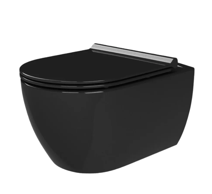 TURKUAZ City Kanalsız Mat Siyah Asma Klozet SET002073, Turkuaz City Mat Siyah Yavaş Kapak