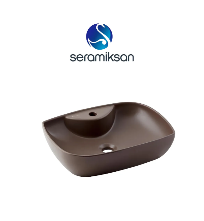 Seramiksan Dies Oval Mat Kahverengi Delikli Lavabo 50x38 Cm