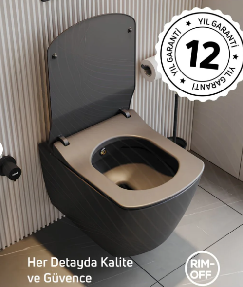 Creavit Elegant Mat Antrasit Kanalsız Asma Klozet EG321, Elegant Duroplast Yavaş Kapak