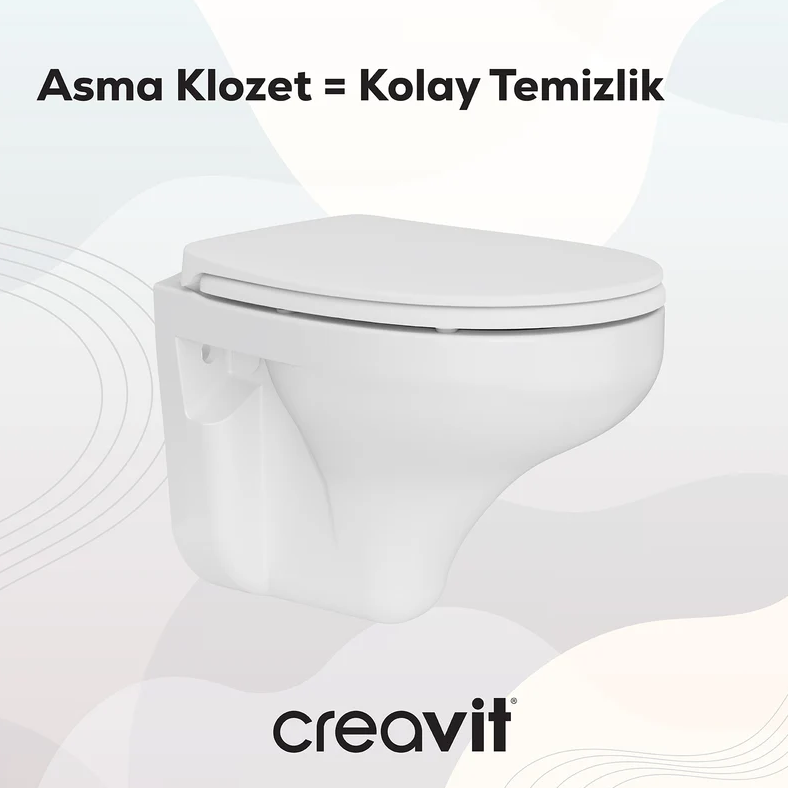 Creavit TP320 Perla Kanallı Asma Klozet, Creavit Yavaş Kapanan Kapak