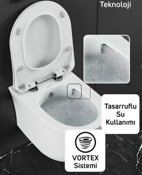 Creavit Nora Vortex Beyaz Asma Klozet NO323, Nora Duck Duroplast Yavaş Kapak