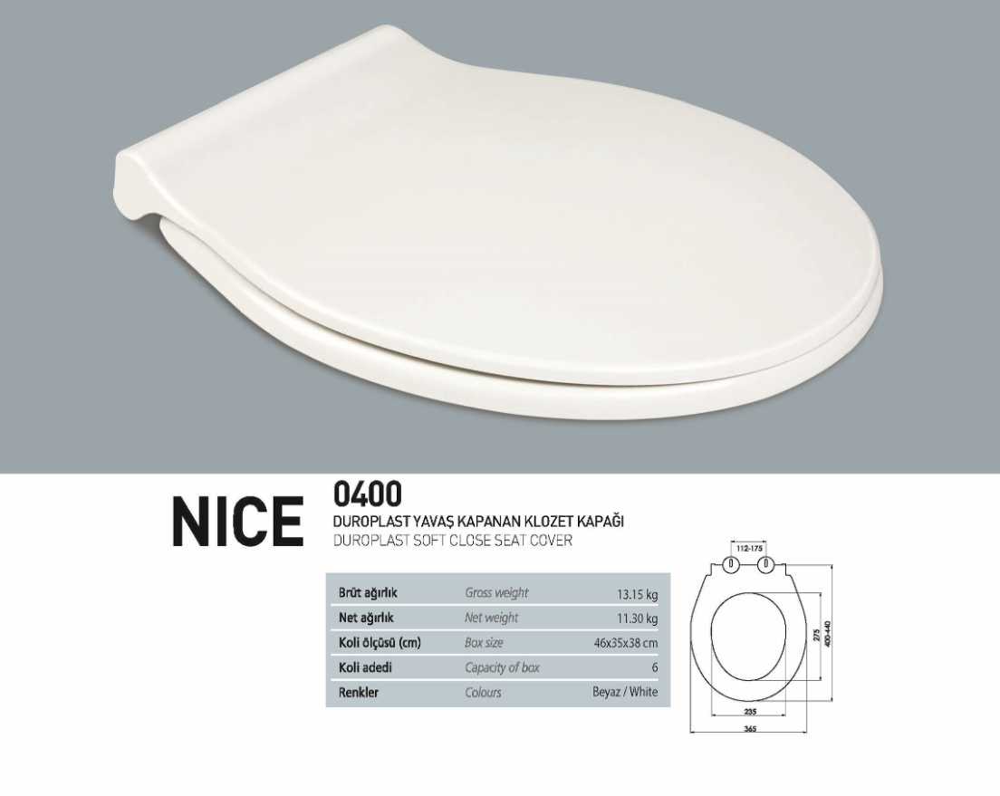 Nkp 0400 Nice kapak duroplast yavaş kapanır kapak