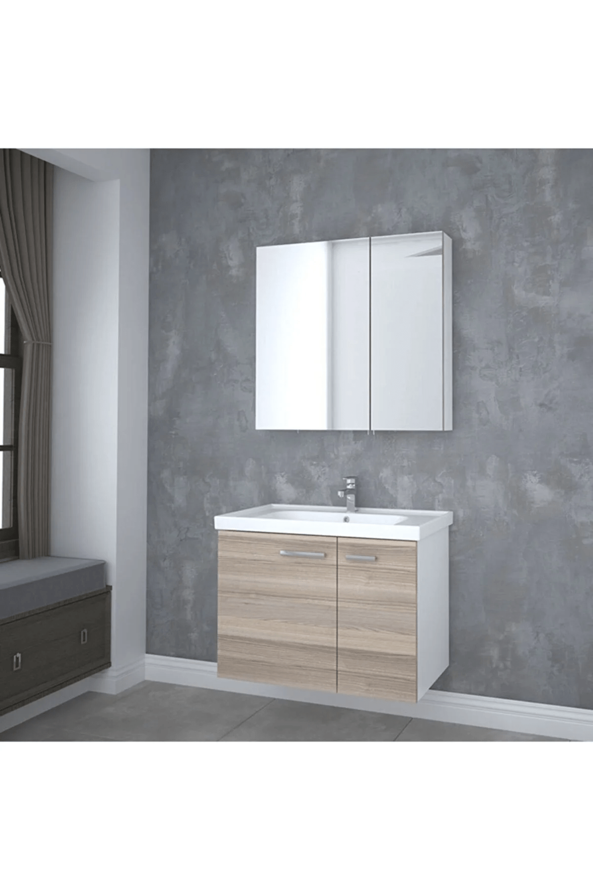 DENKO TERRA ( ALİZE RENK) 80 CM BANYO DOLABI TAKIMI